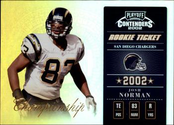 2002 Playoff Contenders - Championship Ticket #185 Josh Norman TE Front