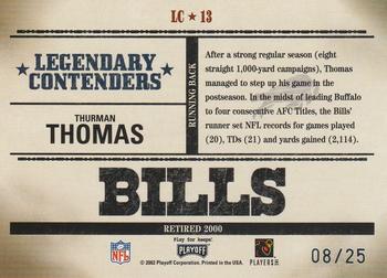 2002 Playoff Contenders - Legendary Contenders Autographs #LC-13 Thurman Thomas Back
