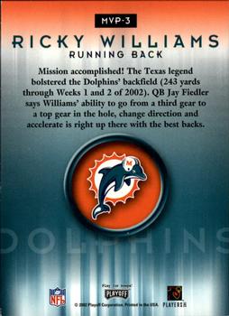 2002 Playoff Contenders - MVP Contenders #MVP-3 Ricky Williams Back