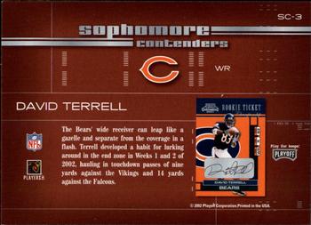2002 Playoff Contenders - Sophomore Contenders #SC-3 David Terrell Back