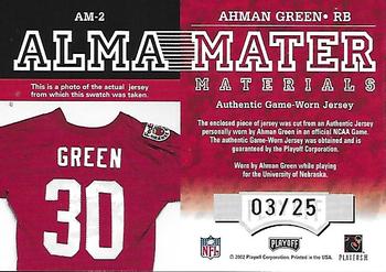 2002 Playoff Honors - Alma Mater Materials Varsity Patches #AM-2 Ahman Green Back