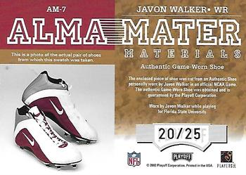 2002 Playoff Honors - Alma Mater Materials Varsity Patches #AM-7 Javon Walker Back