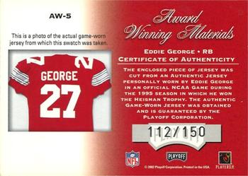 2002 Playoff Honors - Award Winning Materials #AW-5 Eddie George Back