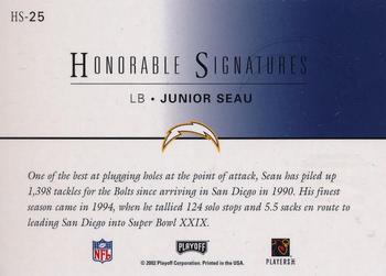 2002 Playoff Honors - Honorable Signatures #HS-25 Junior Seau Back