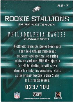 2002 Playoff Honors - Rookie Stallions Autographs #RS-7 Brian Westbrook Back