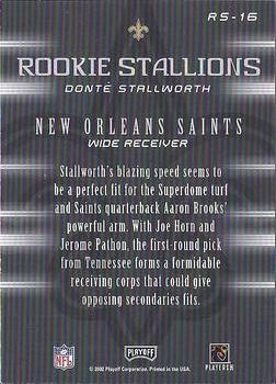 2002 Playoff Honors - Rookie Stallions #RS-16 Donte Stallworth Back