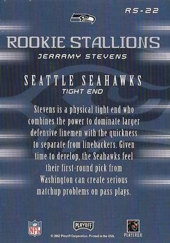 2002 Playoff Honors - Rookie Stallions #RS-22 Jerramy Stevens Back