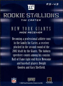 2002 Playoff Honors - Rookie Stallions #RS-43 Tim Carter Back