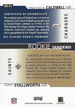 2002 Playoff Honors - Rookie Tandems/Quads #RT-11 Donte Stallworth / Donald Reche Caldwell Back