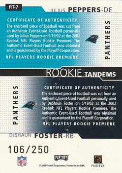 2002 Playoff Honors - Rookie Tandems/Quads Gold #RT-7 DeShaun Foster / Julius Peppers Back