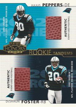 2002 Playoff Honors - Rookie Tandems/Quads Gold #RT-7 DeShaun Foster / Julius Peppers Front