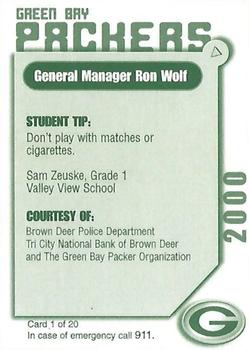 2000 Green Bay Packers Police - Brown Deer Police Department, Tri City National Bank of Brown Deer #1 Ron Wolf Back