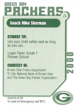 2000 Green Bay Packers Police - Brown Deer Police Department, Tri City National Bank of Brown Deer #2 Mike Sherman Back