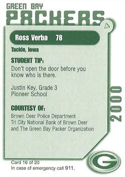 2000 Green Bay Packers Police - Brown Deer Police Department, Tri City National Bank of Brown Deer #16 Ross Verba Back