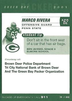2001 Green Bay Packers Police - Brown Deer Police Department, Tri City National Bank of Brown Deer #5 Marco Rivera Back