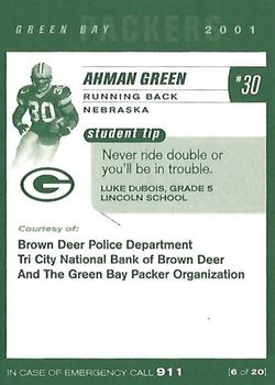 2001 Green Bay Packers Police - Brown Deer Police Department, Tri City National Bank of Brown Deer #6 Ahman Green Back
