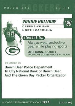 2001 Green Bay Packers Police - Brown Deer Police Department, Tri City National Bank of Brown Deer #12 Vonnie Holliday Back