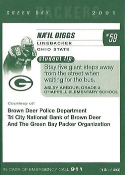 2001 Green Bay Packers Police - Brown Deer Police Department, Tri City National Bank of Brown Deer #13 Na'il Diggs Back