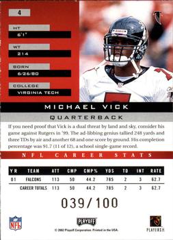 2002 Playoff Honors - X's #4 Michael Vick Back
