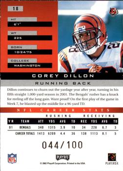 2002 Playoff Honors - X's #18 Corey Dillon Back