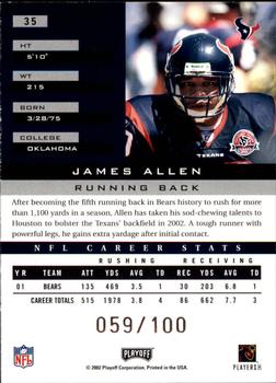 2002 Playoff Honors - X's #35 James Allen Back