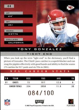 2002 Playoff Honors - X's #44 Tony Gonzalez Back