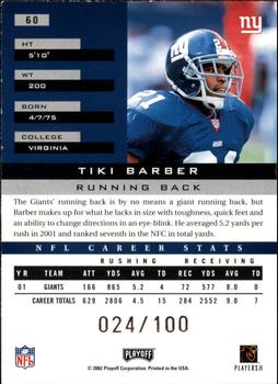 2002 Playoff Honors - X's #60 Tiki Barber Back