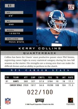 2002 Playoff Honors - X's #61 Kerry Collins Back