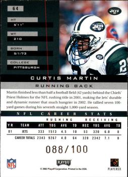 2002 Playoff Honors - X's #64 Curtis Martin Back
