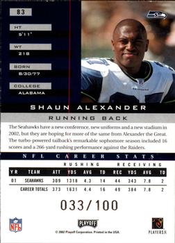 2002 Playoff Honors - X's #83 Shaun Alexander Back