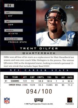 2002 Playoff Honors - X's #84 Trent Dilfer Back