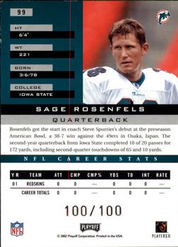 2002 Playoff Honors - X's #99 Sage Rosenfels Back