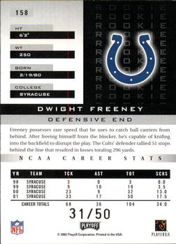 2002 Playoff Honors - X's #158 Dwight Freeney Back