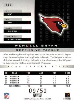 2002 Playoff Honors - X's #169 Wendell Bryant Back