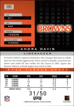 2002 Playoff Honors - X's #191 Andra Davis Back