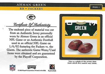 2002 Playoff Piece of the Game - Materials #POG-1 Ahman Green Back