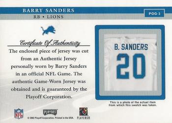 2002 Playoff Piece of the Game - Materials #POG-3 Barry Sanders Back