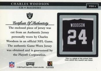 2002 Playoff Piece of the Game - Materials #POG-6 Charles Woodson Back