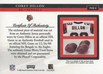 2002 Playoff Piece of the Game - Materials #POG-8 Corey Dillon Back