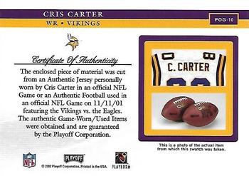 2002 Playoff Piece of the Game - Materials #POG-10 Cris Carter Back