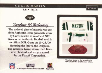 2002 Playoff Piece of the Game - Materials #POG-11 Curtis Martin Back