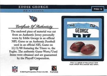2002 Playoff Piece of the Game - Materials #POG-18 Eddie George Back