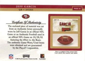 2002 Playoff Piece of the Game - Materials #POG-25 Jeff Garcia Back