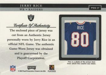 2002 Playoff Piece of the Game - Materials #POG-27 Jerry Rice Back