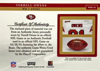 2002 Playoff Piece of the Game - Materials #POG-50 Terrell Owens Back