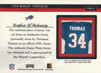 2002 Playoff Piece of the Game - Materials #POG-51 Thurman Thomas Back