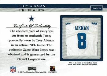 2002 Playoff Piece of the Game - Materials #POG-55 Troy Aikman Back