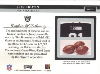2002 Playoff Piece of the Game - Materials #POG-52 Tim Brown Back