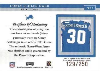 2002 Playoff Piece of the Game - Materials 1st Down #POG-9 Cory Schlesinger Back