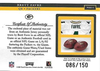2002 Playoff Piece of the Game - Materials 2nd Down #POG-4 Brett Favre Back